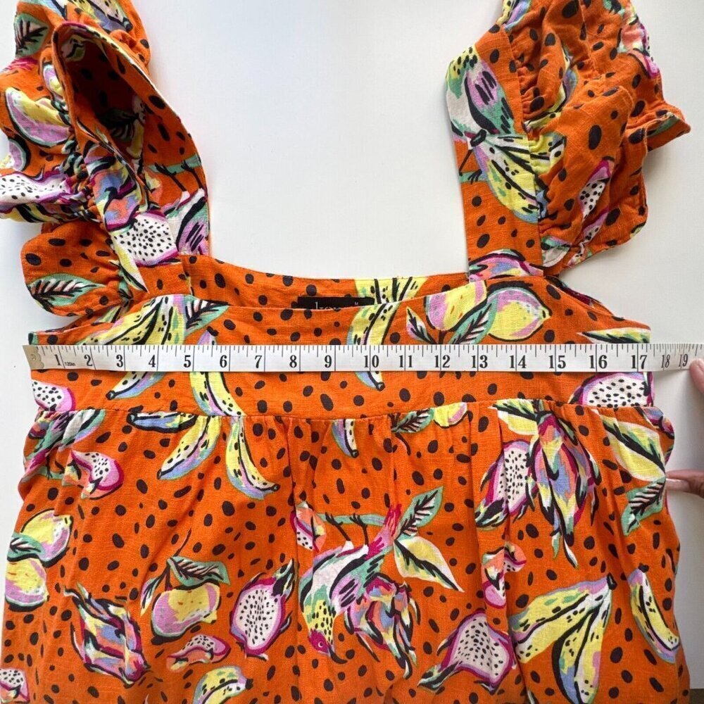 Anthropologie Kourt Aria Linen Tropical Short Dress Pockets Fruit Bird Medium - Picture 13 of 14